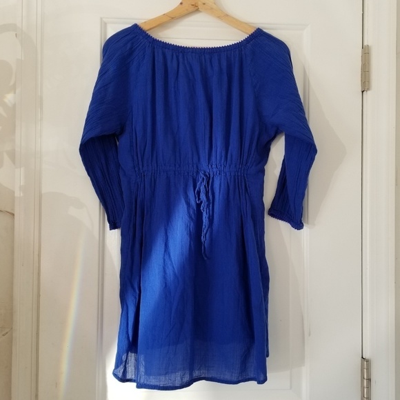 Athleta Calico Tunic Cerulean Tie Front Tassel Top - Picture 2 of 8